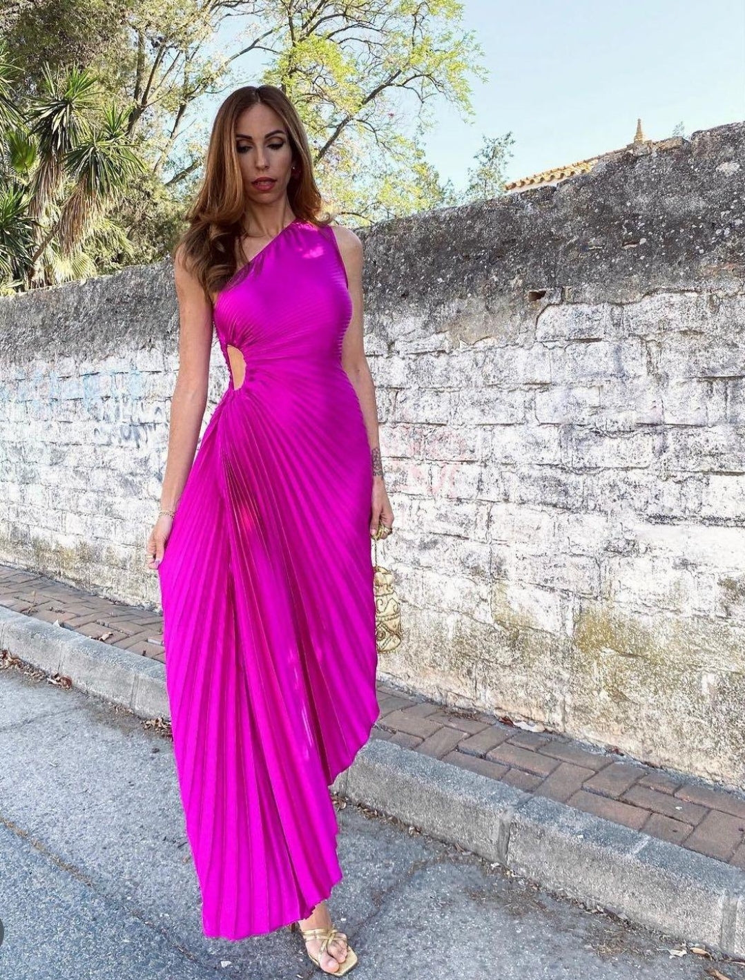 PLEATED PEEKABOO DRESS