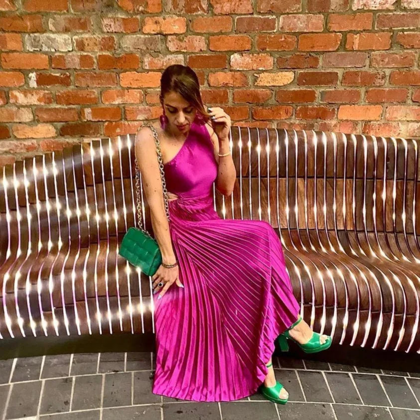 PLEATED PEEKABOO DRESS