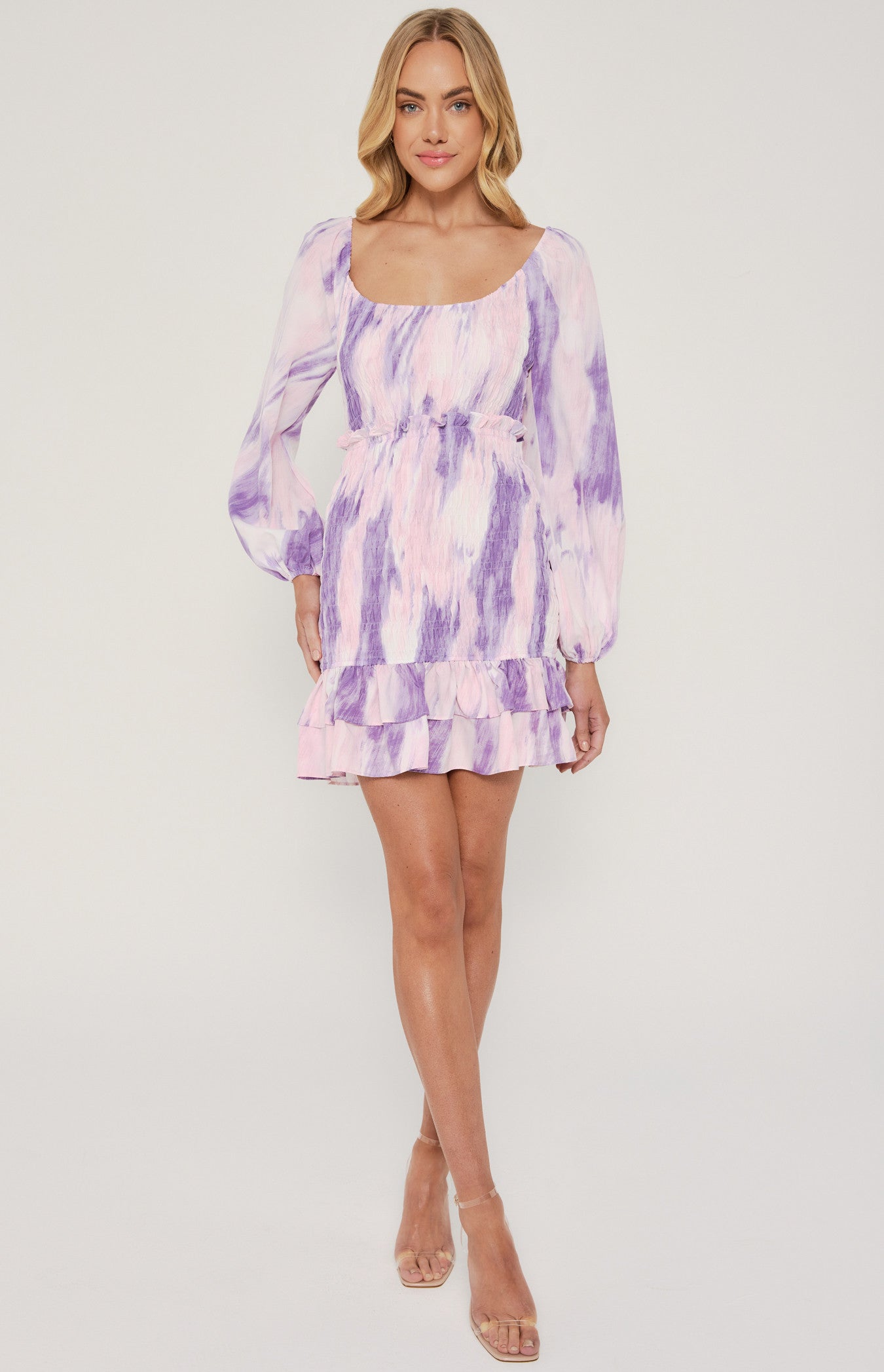 WATER COLOURED SHIRRED DRESS