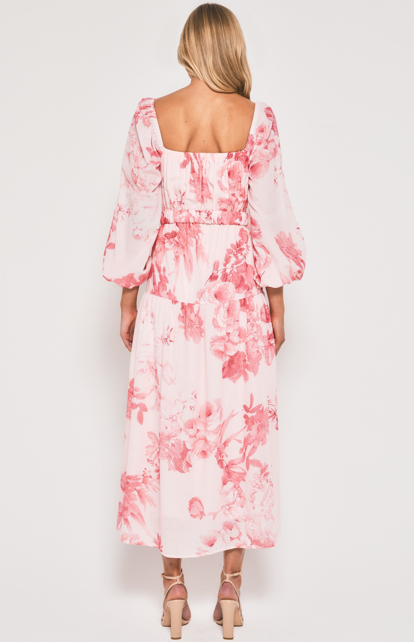 SWEET FLORAL MAXI DRESS WITH METAL CLASP BELT