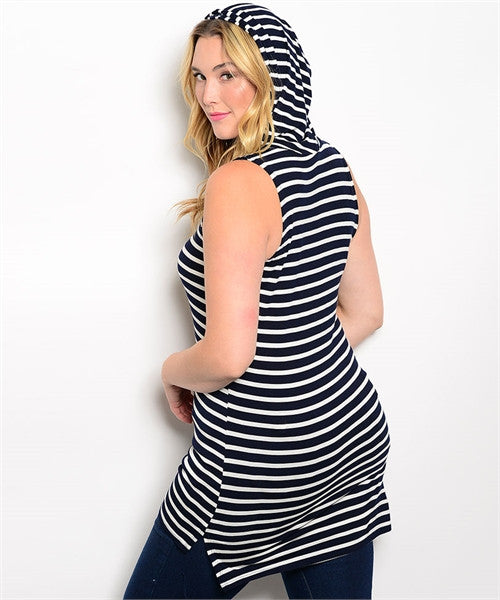 STRIPED SLEEVELESS HOODIE