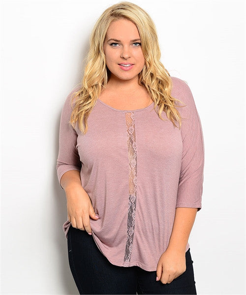 EVERYDAY 3/4 SLEEVE TOP WITH LACE DETAIL