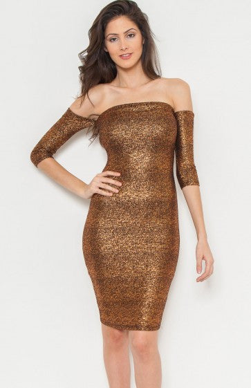 OFF THE SHOULDER METALLIC DRESS