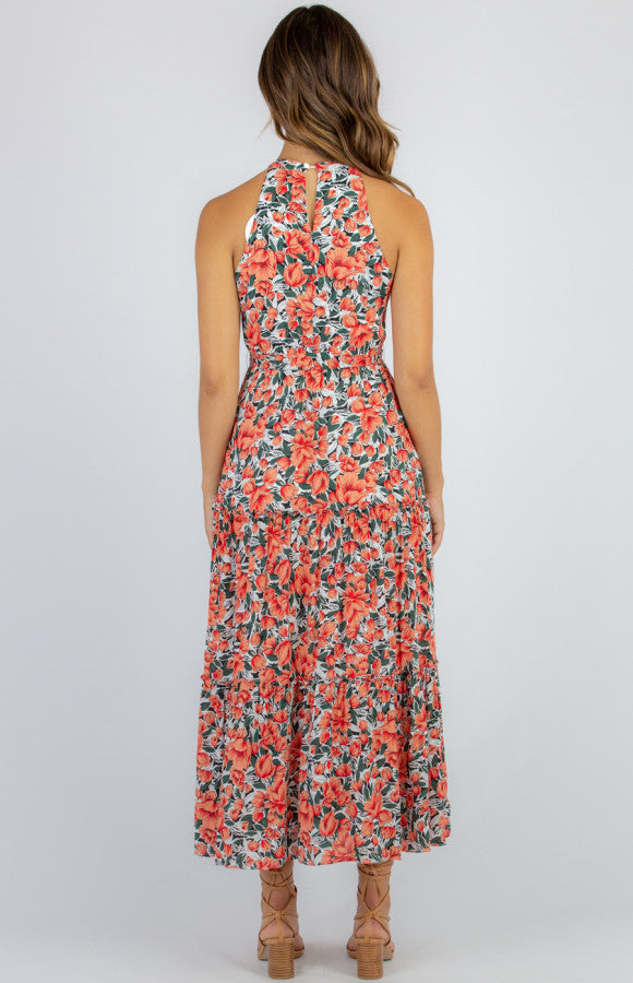 FLORAL HIGH NECK MAXI DRESS