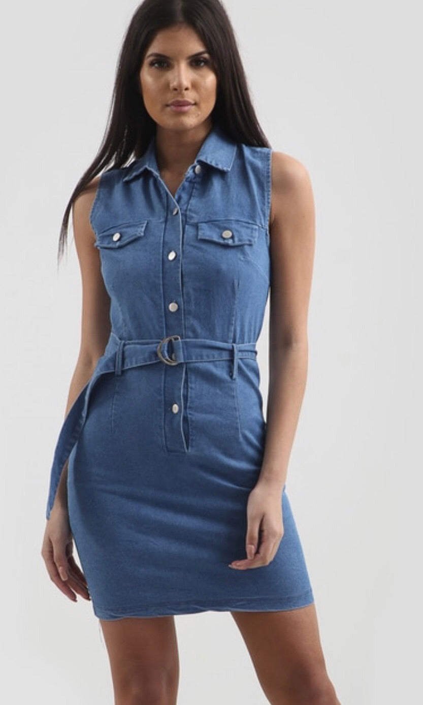 BELTED DENIM DRESS