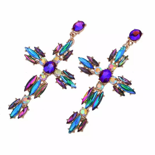 PEACOCK CROSS EARRINGS