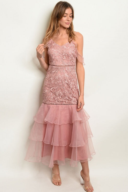 DUSTY ROSE LACE DRESS