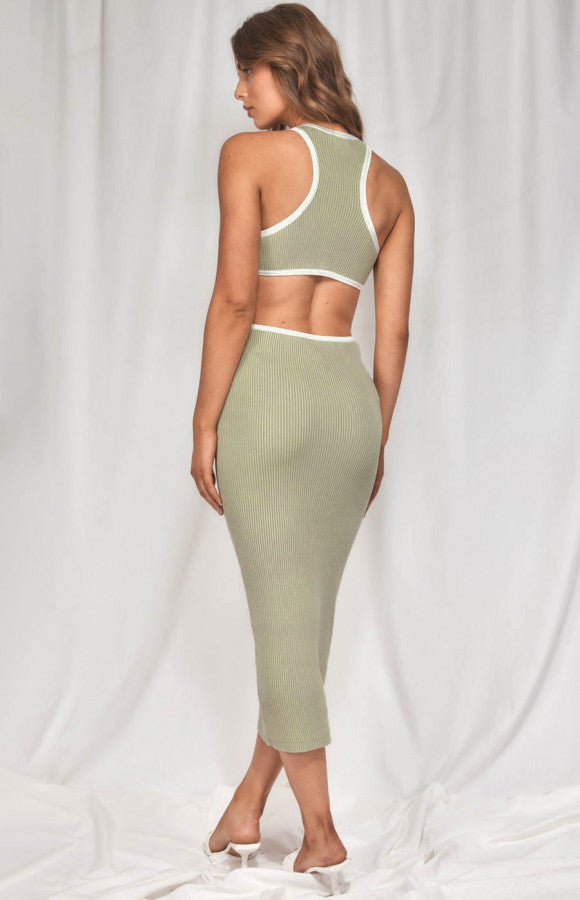 PIPING CUTOUT MIDI DRESS