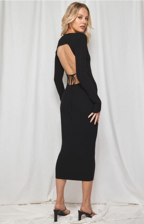BACKLESS RIBBED MIDI DRESS