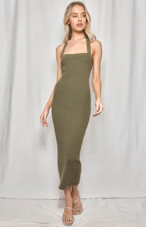 HALTER KNIT MIDI DRESS