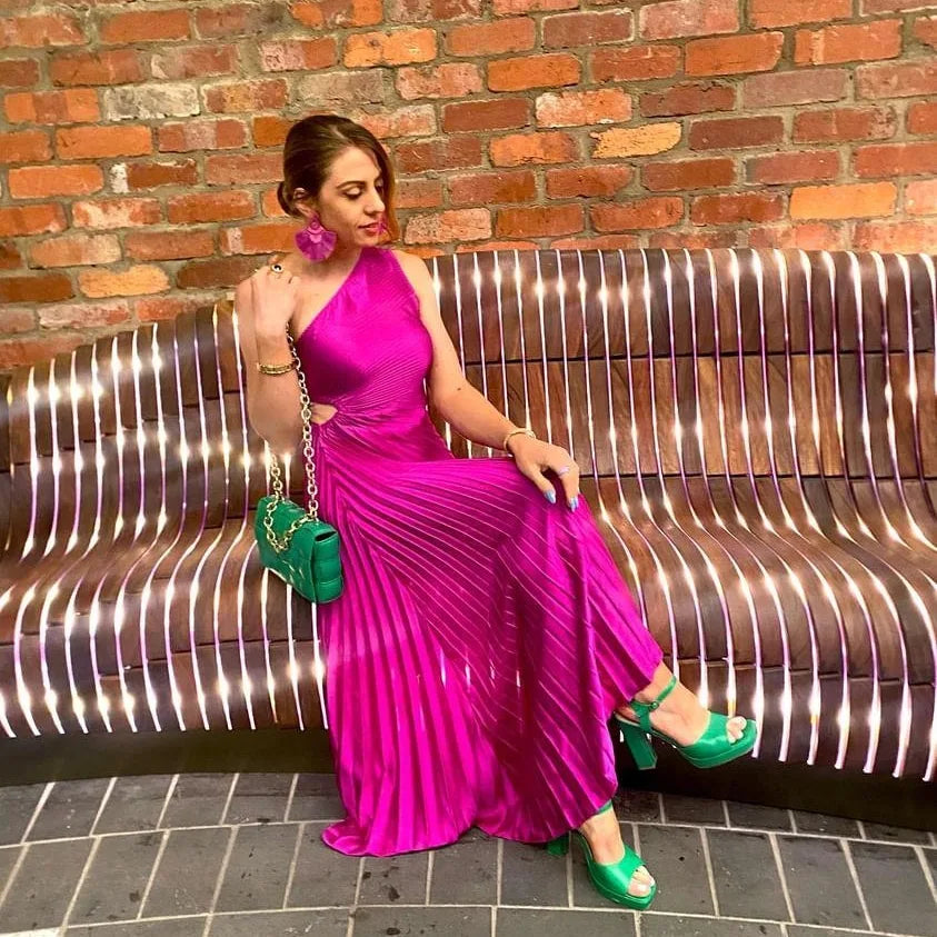 PLEATED PEEKABOO DRESS