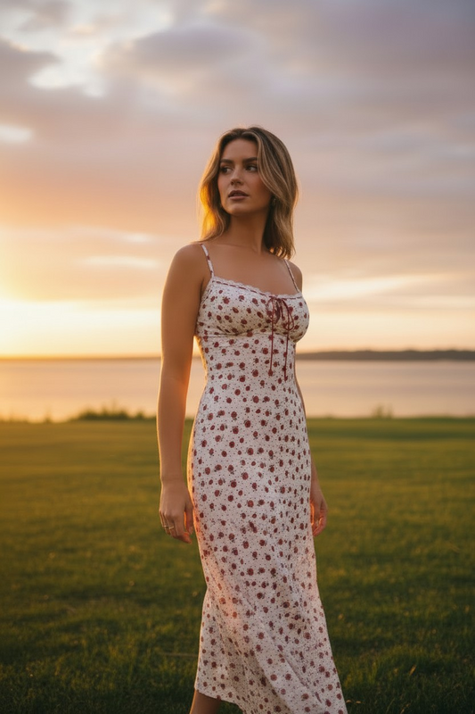 Floral Print Lace Trimmed Cami Dress