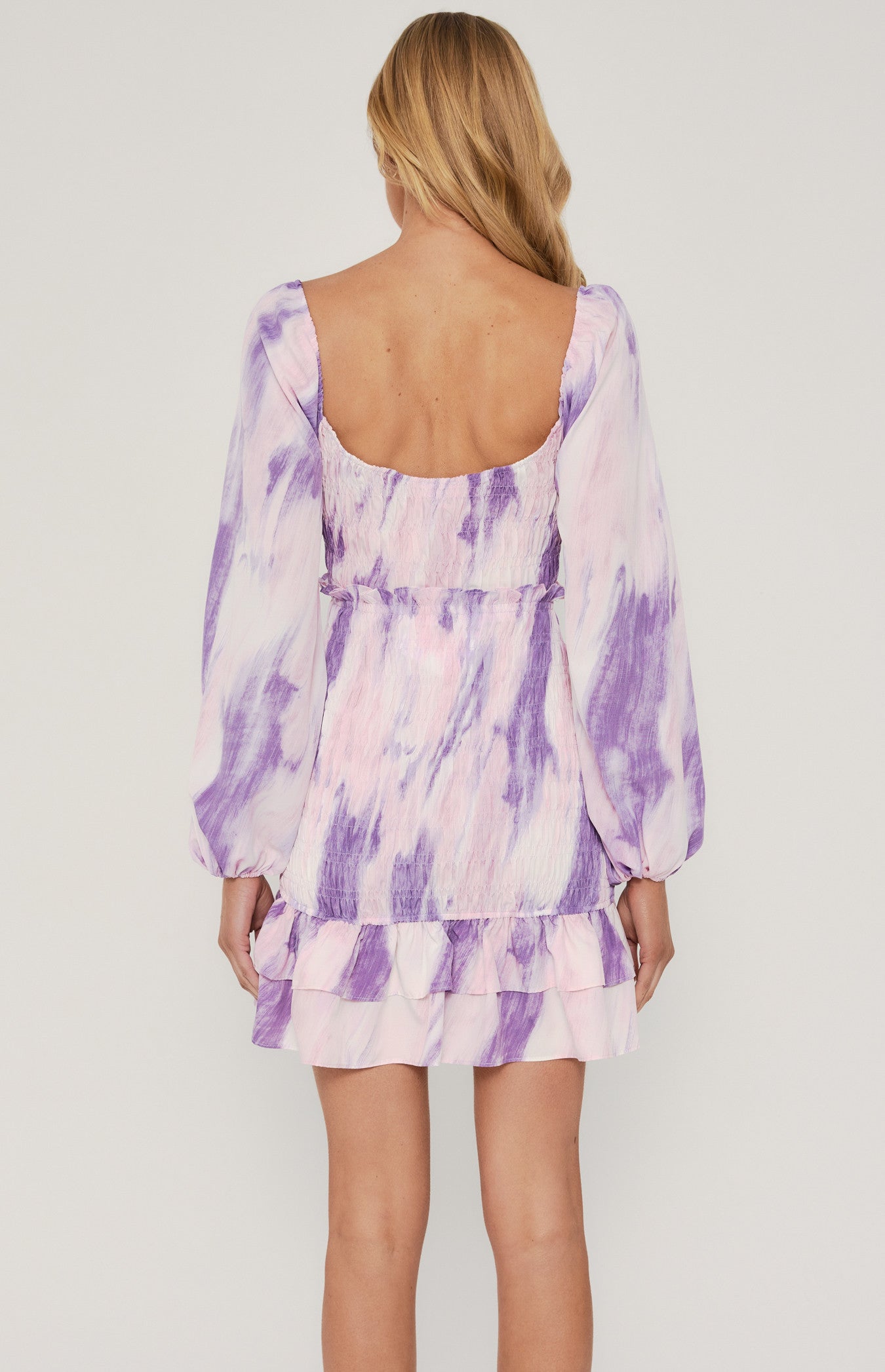 WATER COLOURED SHIRRED DRESS