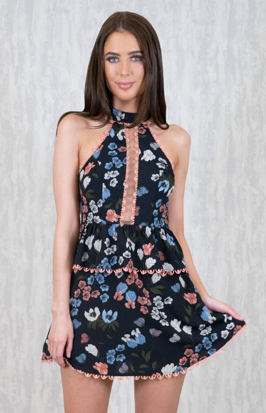 FLORAL WAIST FRILL DRESS