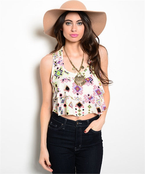 COLOURED EMBROIDERED BACK CROP