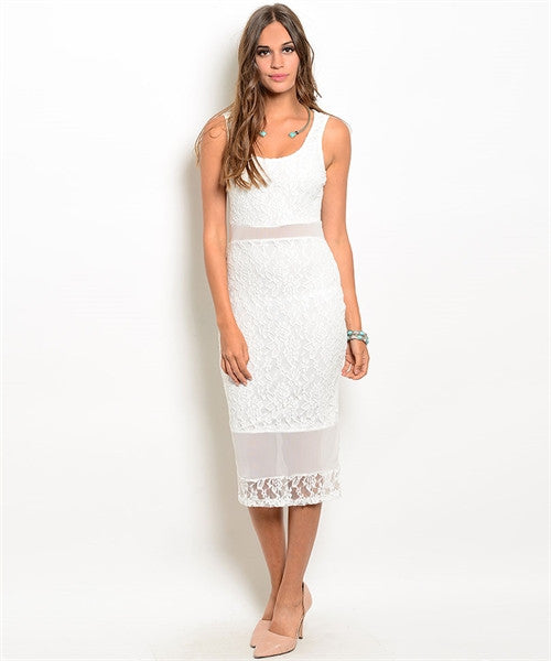 WHITE MIDI LACE DRESS