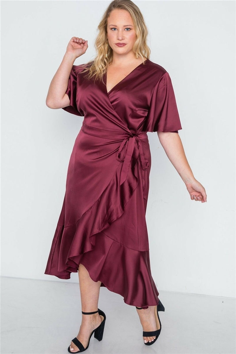 SATIN WRAP MIDI DRESS