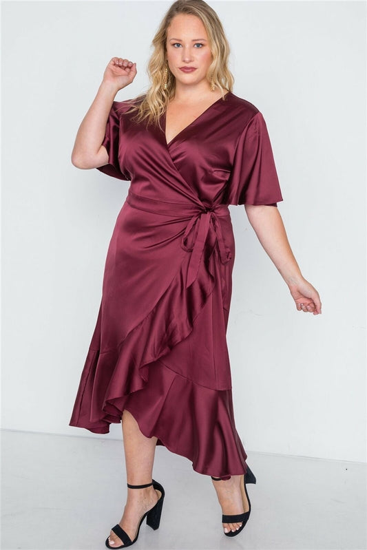 SATIN WRAP MIDI DRESS
