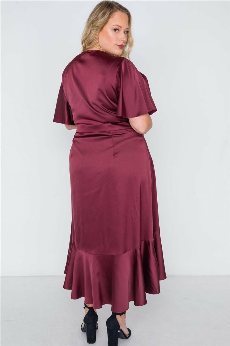 SATIN WRAP MIDI DRESS