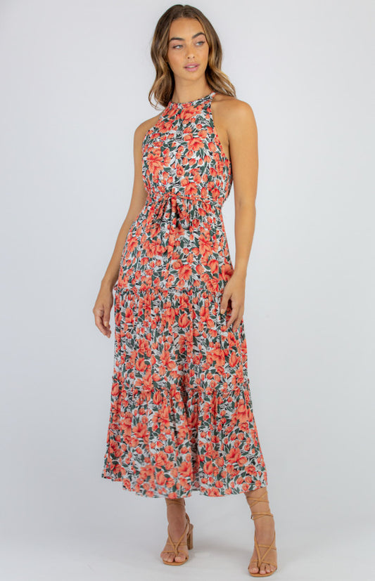 FLORAL HIGH NECK MAXI DRESS