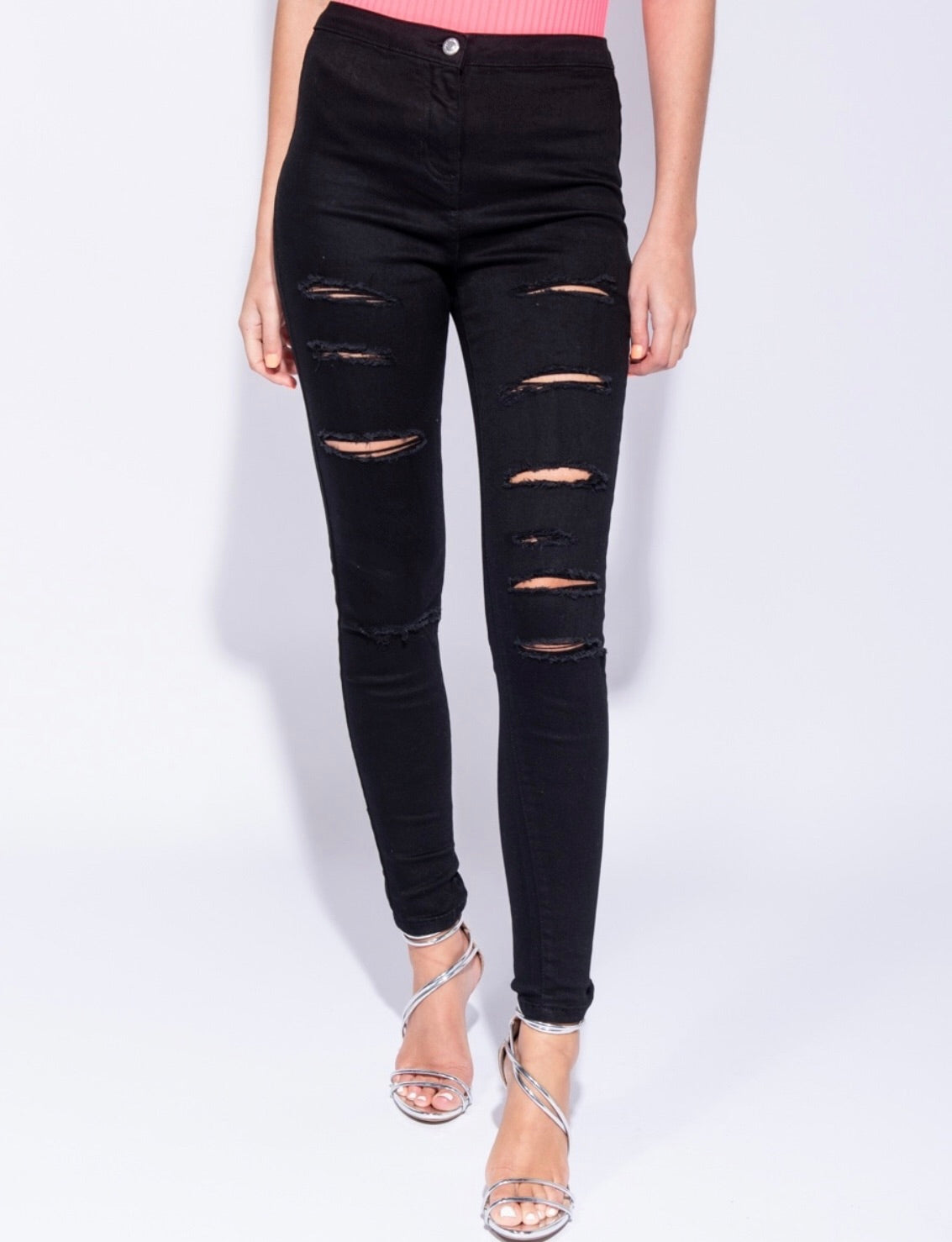 SLASHED HIGH WAIST JEGGINGS