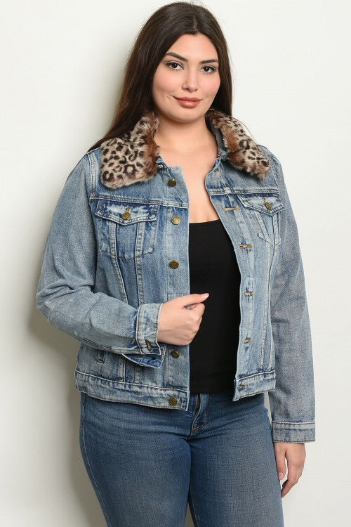 LEOPARD FUR DENIM JACKET