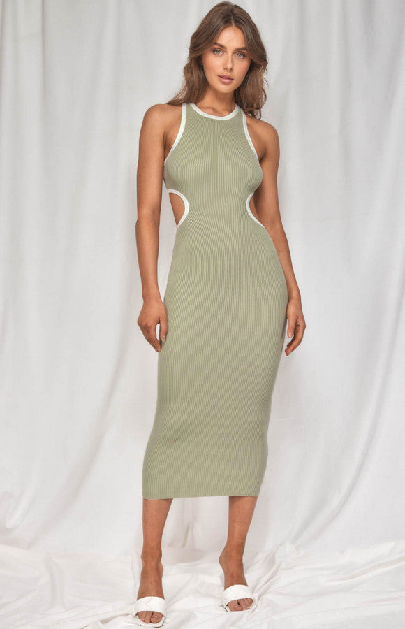 PIPING CUTOUT MIDI DRESS